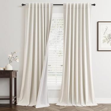 Imagem de Cortinas blackout creme 326 polegadas de comprimento para quarto 2 painéis boho 100% cortinas pretas para sala de estar cortinas de linho com redução de ruído térmico bloqueio de luz cortinas de linho
