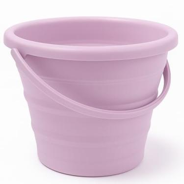 Imagem de Balde Retrátil 3L Silicone Dobrável com Alça Ergonômica Multiuso Flexível Limpeza Geral 3 Litros Pescaria Viagem Praia Fácil de Armazenar e Guardar (Lilás)