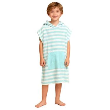 Imagem de MissShorthair Poncho de toalha para crianças, toalha de praia com capuz para meninas e meninos, poncho de surfe roupão de banho de microfibra toalha de banho 7-10 anos Aqua Grenn