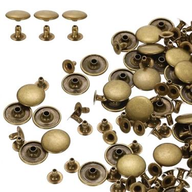 Imagem de HARFINGTON 100 conjuntos de rebites de tampa única de 15 mm de aço carbono cabeça redonda presilhas parafusos de metal tubular para decoração de artesanato em couro, bronze