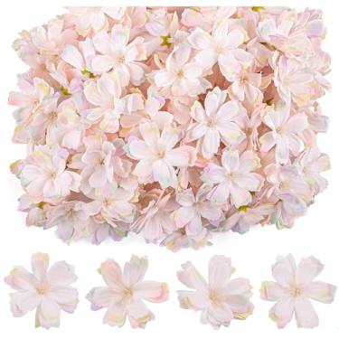 Imagem de AUEAR, 100 cabeças de flores falsas artificiais, ameixa, flor de cerejeira, para artesanato faça você mesmo, decoração de casamento em casa (branco e rosa)