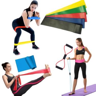 Imagem de Kit Treino em Casa: 5 Mini Band + Faixa Elástica Longa + Extensor