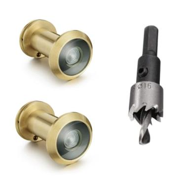Imagem de TOGU 2 peças de furos de latão sólido de 220 graus para porta com broca de 16 mm, olho mágico de porta de 1,6 cm com privacidade, compatível com porta grossa de 3,5 cm a 6,5 cm, acabamento dourado