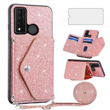 Imagem de Asuwish Capa de telefone para TCL 20XE 5087Z capa carteira com protetor de tela de vidro temperado e alça transversal cordão Bling Glitter suporte para cartão de crédito acessórios de suporte TLC 20