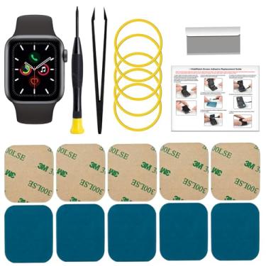 Imagem de 5 peças de fita adesiva pré-cortada compatível com Apple Watch Series 4/5/6 44 mm substituição de adesivo de moldura, com kit de ferramentas, instruções (sem garantia de versão em português)
