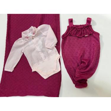 Imagem de Saída Maternidade Bebê Menina 3Pçs Malha Tricô Paraiso 15379-Feminino