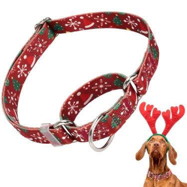 Imagem de Coleira de Martingale de Natal para cães com flocos de neve e árvores de Natal, coleira ajustável antiderrapante para cães de nylon macio, ótima para whippets, galgos e mais (P)