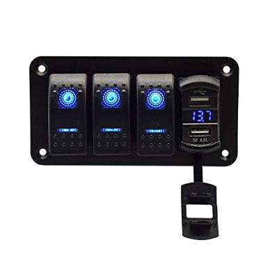 Imagem de MACHSWON Painel de alumínio 3 Gang, painel de interruptor, 5 pinos liga/desliga, suporte de interruptor basculante pré-cabeado para carro automotivo, barco marítimo