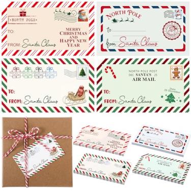 Imagem de Gueevin 100 etiquetas de Natal de 10 x 5 cm, adesivos autoadesivos para entrega de Papai Noel, etiquetas de Natal, envio por correio, pólo norte, etiquetas de selo de envelope para cartão de Natal