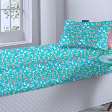 Imagem de Jogo de Cama Solteiro Infantil Borboletas Delicadas Menina Adolecente Natureza Oficial vVerde Mar – Anti Alergico Lençol c/Elástico – Malha 70% Algodão 30% Poliéster Premium