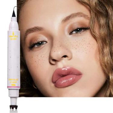 Imagem de HHLTOH Delineadores de sardas, 2 em 1, cosméticos femininos para rosto e olhos, secagem rápida, longa duração, à prova d'água, selos de sardas marrons médios e caneta delineadora preta, maquiagem