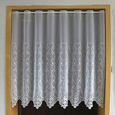 Imagem de LUOFDCLDDD Cortina curta, cortina transparente de cozinha, cortina de saia bordada semitransparente pequena cortina curta de café cortina de porta 1 pç/branco/L * A 150 cm x 150 cm