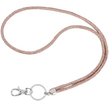 Imagem de CRASPIRE Cordões de pescoço brilhantes cordão de crachá prata com anel de liga de strass brilhante cristal suporte de clipe para pendurar no escritório para chaveiros pescoço crachá de identificação