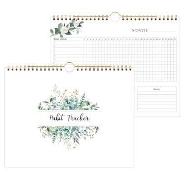 Imagem de Calendário de monitoramento de hábitos – Agenda diária sem data de 12 meses, 20 x 25 cm, diário de rastreamento de hábitos de período semanal e mensal, floral, encadernação em espiral com faixa de