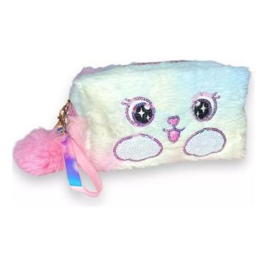 Imagem de Estojo Necessaire Feminino Pelúcia Arco Iris - Genérica