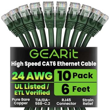 Imagem de GearIT Cabo Ethernet Cat 6 de 1,5 m Cat6 Patch Snagless - Cabo de rede LAN para computador, verde, Embalagem com 10, Verde, 6 Feet (10-Pack)