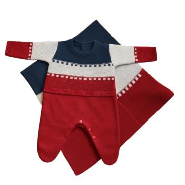 Imagem de Saída Maternidade de Tricot Luxo Macacão e Manta Bebê Menino