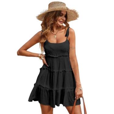 Imagem de Vestido Narecte Summer Cami Beach Boho Wedding Guest Black M
