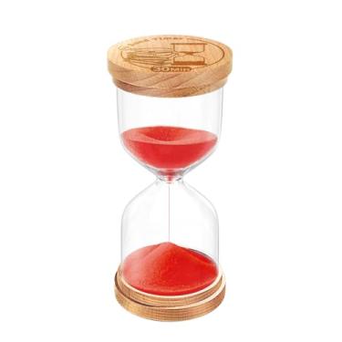 Imagem de CNCJ Temporizador de areia de madeira de 30 minutos, relógio ampulheta de areia vermelha pequeno Reloj De Arenai para decoração de mesa, cozinha, sala de aula, escritório, estudo, decoração de casa
