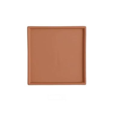 Imagem de Prato de Flores Pires quadrados para plantas, bandeja coletora de flores de cerâmica para sala de estar e varanda Vaso(Orange)