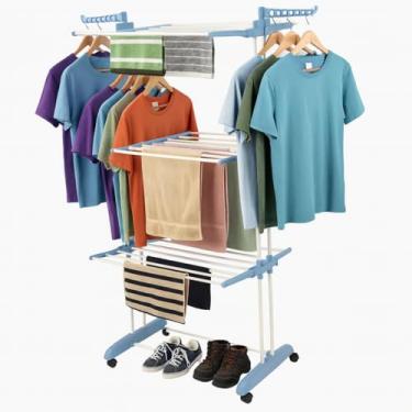 Imagem de Varal de Chão Regulável Dobrável com 3 Andares e Rodízios – Capacidade Ampliada para Roupas e Toalhas
