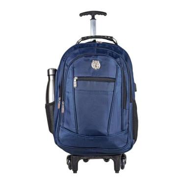 Imagem de Mochila Executiva Carrinho Impermeável Alça Cabo de Aço USB Azul - Sha