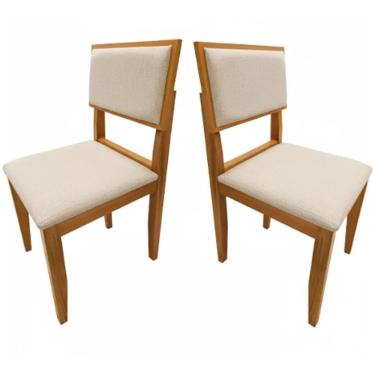 Imagem de Kit 2 Cadeiras Santorini Estofadas Madeira Tecido Linho Minas Plac Cor Bege