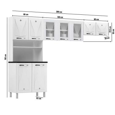 Imagem de Armário de Cozinha Compacta de Aço Telasul Star C/ Vidro 3 Peças Branco - Telasul