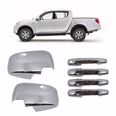 Imagem de Kit Aplique Cromado Maçaneta Retrovisor Mitsubishi L200 Triton 2008 à 2016