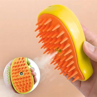Imagem de Escova Autolimpante 3 Em 1 Amarela Pets a Vapor com Spray