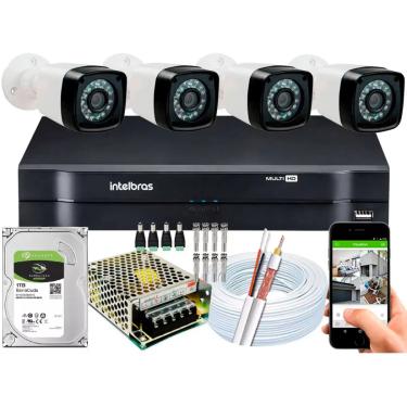 Imagem de Kit Cftv 4 Cameras Segurança 1080p Full Hd Dvr Intelbras 8ch 1tb