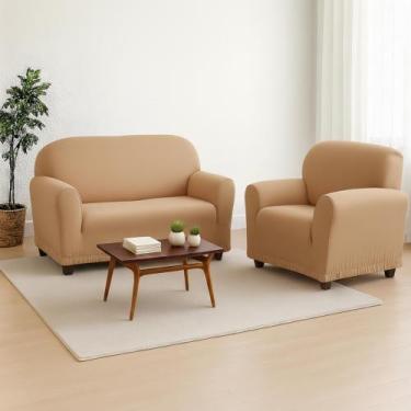 Imagem de Capa de Sofá Coladinha 2 e 3 Lugares em Malha Gel - Sultan, Bege, 2 e 