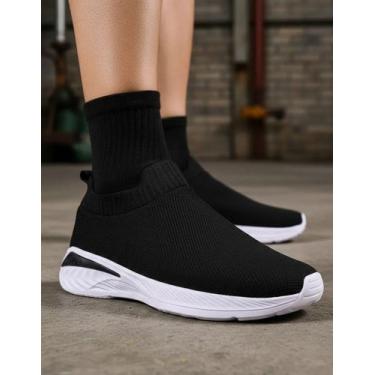 Imagem de Tênis Esportivo Slip On Preto Liso - Play, 39, Preto, Branco
