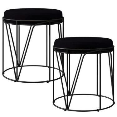 Imagem de Kit 02 Puffs Aramado Preto Zaya L02 Suede Preto - LYAM DECOR