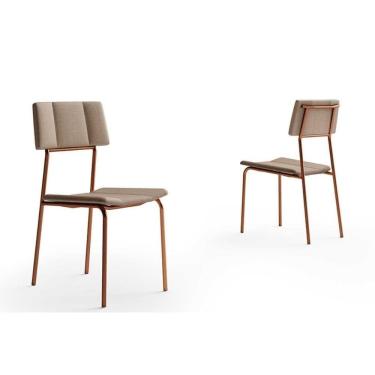 Imagem de Kit 2 Cadeiras Sala Jantar Lou 1742 Aço 2 Uni Rose-linho Areia - Carraro