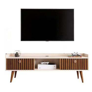 Imagem de Rack Bancada com pés 1.20 e 0.90 com 2 Portas Moderno Parede TV Até 50Pol 51x27x120cm(1.20 cm Off/ripado)