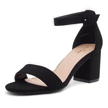 Imagem de Shoe Land Salto baixo feminino – bico quadrado aberto tira no tornozelo salto grosso | Sandálias sociais com laço duplo para casamento, noiva e festa, 2301blacknubuck, 38