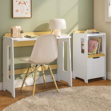 Imagem de Escrivaninha e Estante Nicho com Portal Petit Casatema MadeiraOriginals Branco/Mel