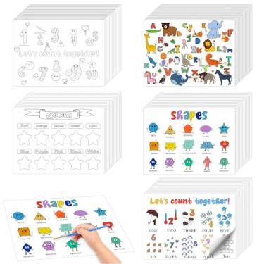 Imagem de 500 peças de jogo americano descartável para colorir, 5 folhas temáticas para atividades de colorir, tapete de papel a granel 36 x 26 cm, tapete de mesa descartável para crianças (clima, forma, cor