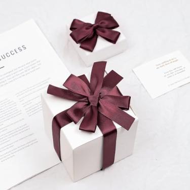 Imagem de Fita de cetim bordô de dupla face, fita de poliéster de 2,5 cm x 50 metros para embalagem de presente, artesanato, fabricação de laços, costura, buquê de flores, decoração de festa de casamento