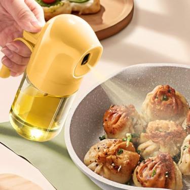 Imagem de Pulverizador de azeite de oliva de vidro para cozinhar, dispensador de óleo 2 em 1, para utensílios de cozinha, alimentos, assar, salada, frasco de spray premium amarelo