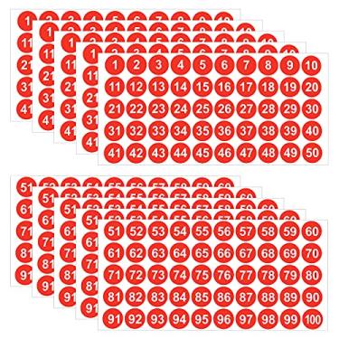 Imagem de 10 adesivos com números de folhas, 5 conjuntos de 1 a 100 adesivos de vinil à prova d'água para organizar caixas de armazenamento armários internos ao ar livre escritório material escolar (vermelho