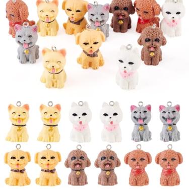 Imagem de Pingentes de resina de cachorro 3D em 3D, pingentes fofos de cachorrinho de animal com laço para colar faça você mesmo, pulseira, brinco, chaveiro, enfeite para pendurar decoração de casa