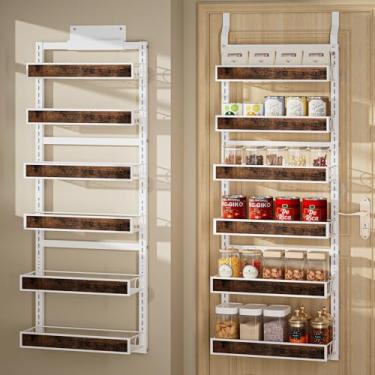 Imagem de Clothink Orangizador de despensa sobre a porta, suporte de especiarias montado na parede ou sobre a porta com cesta de madeira ajustável, prateleira de armazenamento de metal resistente atrás da porta