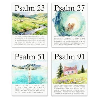 Imagem de ZNGFON Conjunto de 4 impressões de arte de parede cristãs, aguarela, salmos, versículo bíblico, pôsteres, decoração de parede, imagens das escrituras de Jesus, estampas estéticas cristãs modernas para