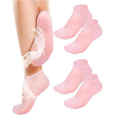 Imagem de Meias de Silicone para Mulheres, Meias de Gel Macio, Meias de Aloe Vera, Meias Hidratantes para Pés, Meias Femininas de Pedicure de Spa para Reparar Pés Secos, Calcanhares Rachados e Suavizar A Pele Áspera ; Rosa ou Salmão