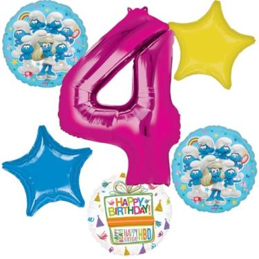 Imagem de Anagram 4th Birthday Party Supplies Girl Smurf's Theme Balloon Bouquet Decorations