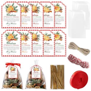 Imagem de 25 conjuntos de sacos de celofane de Natal potpourri com placa de fogão, etiquetas de instruções de pot-pourri, kit de embrulho de artesanato para casa, festa de Natal, 18 x 25 cm