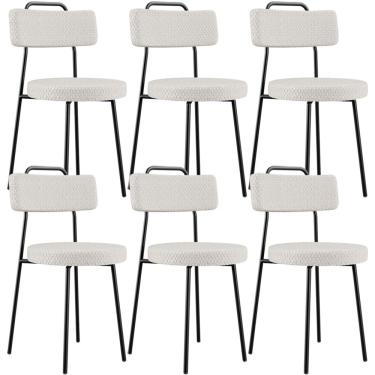 Imagem de Kit 06 Cadeiras Decorativas Estofada Para Sala De Jantar Barcelona L02 Bouclê Cru - Lyam Decor