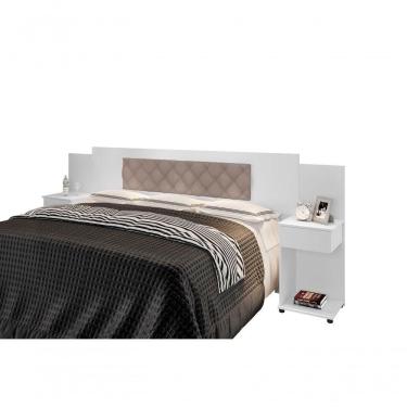 Imagem de Cabeceira Box Bruna Branco Com Capitonê Bege Claro